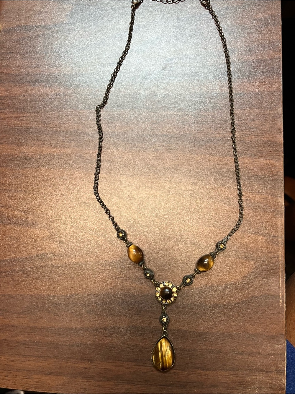 Vintage-Inspired Brown Tiger's Eye Pendant Necklace I Believe It Is By Avon